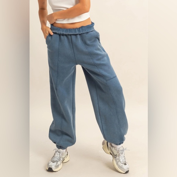 NWT Relaxed Fit Washed Dusty Blue Sweats Sweat Pants Joggers - Picture 3 of 7